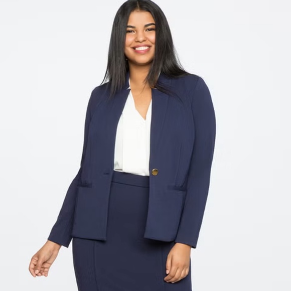 Eloquii Navy Blue Ultimate Stretch One Button Blazer NWT Size 18 - Picture 1 of 4